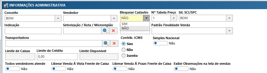 Bloquear Cadastro do Cliente