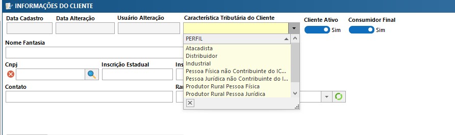 Caracterização Tributária do Cliente