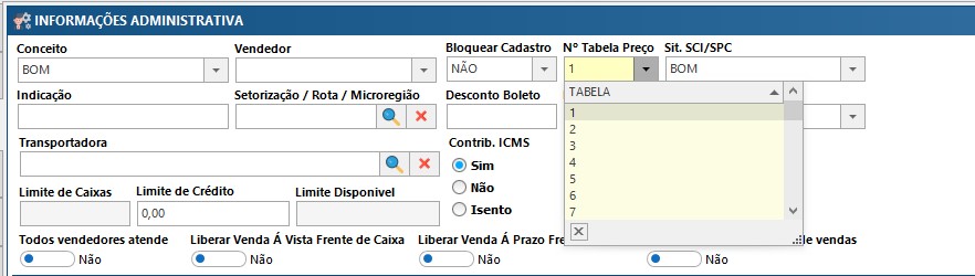 Tabela de Preço do Cliente