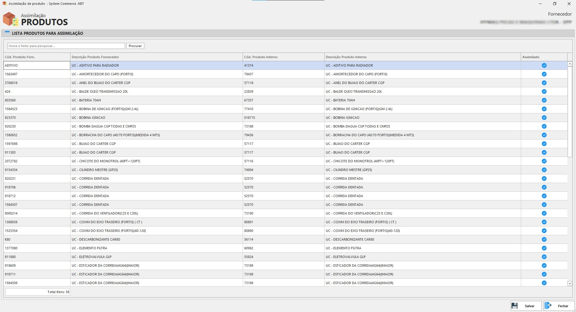 Cadastro Fornecedor Similaridade