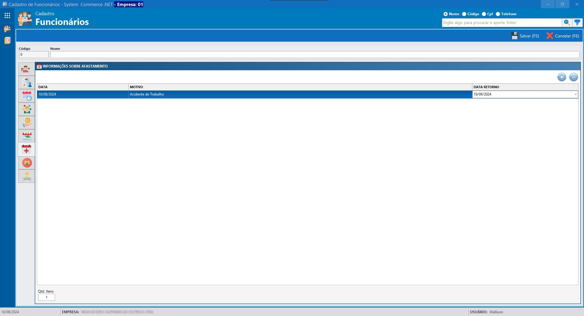Cadastro Funcionario Afastamento