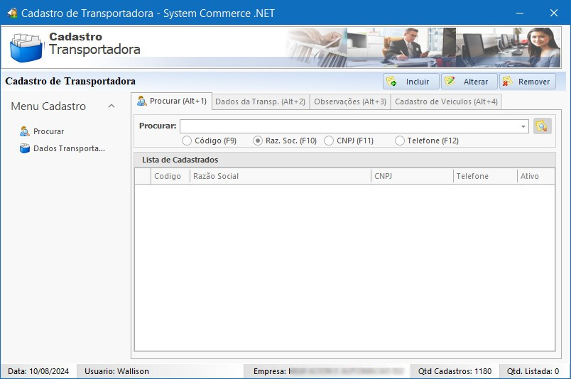 Cadastro Transportadora