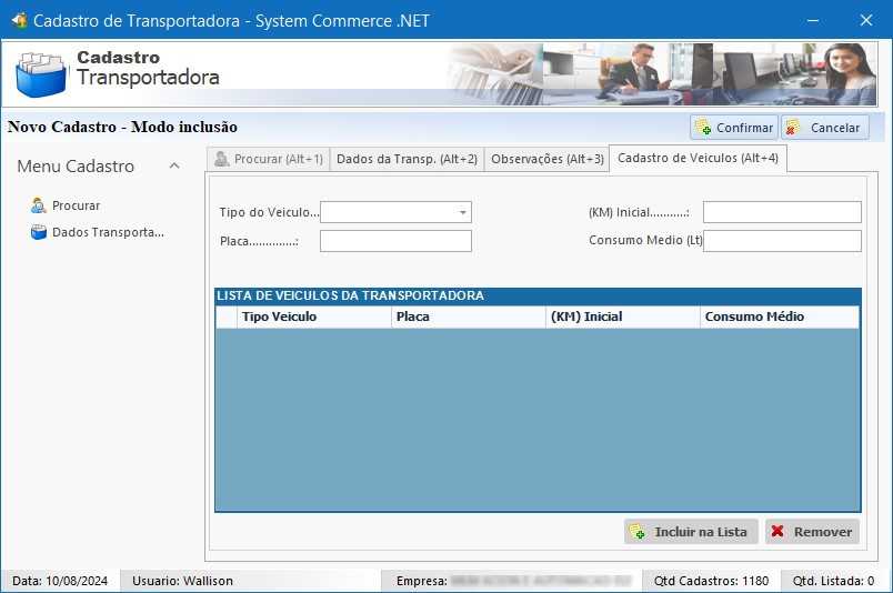 Cadastro Transportadora Veículos