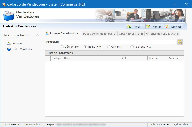 Tela de Cadastro Vendedor