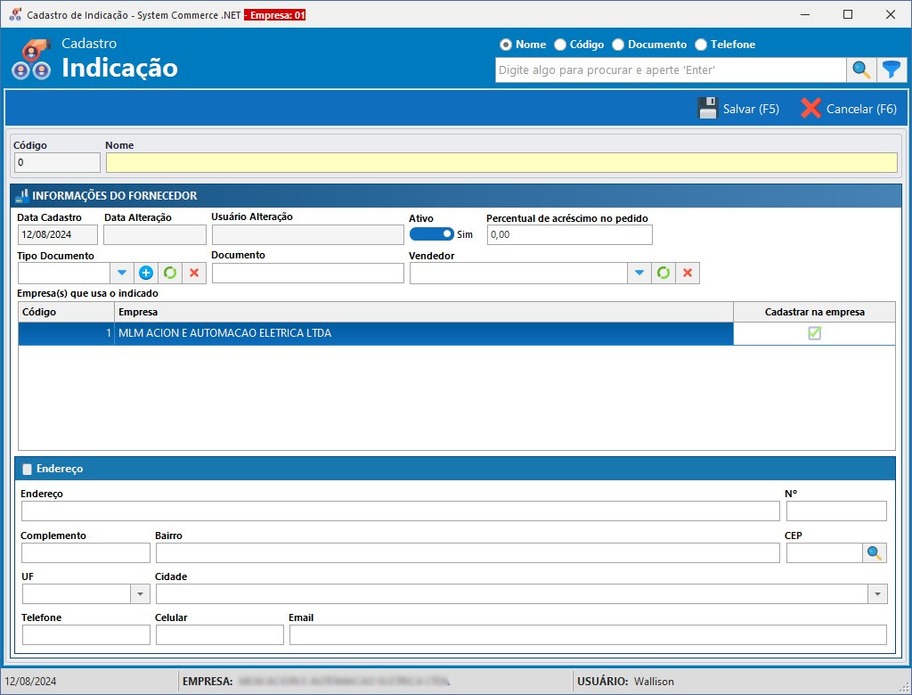 Cadastro Nova Indicação