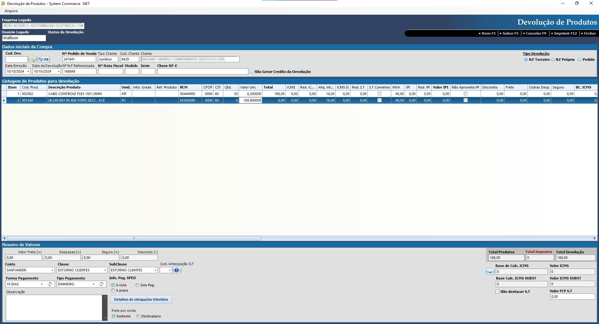 Devolução de Mercadoria