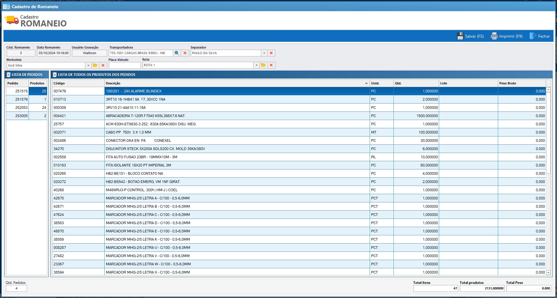 Gerenciador de Romaneios