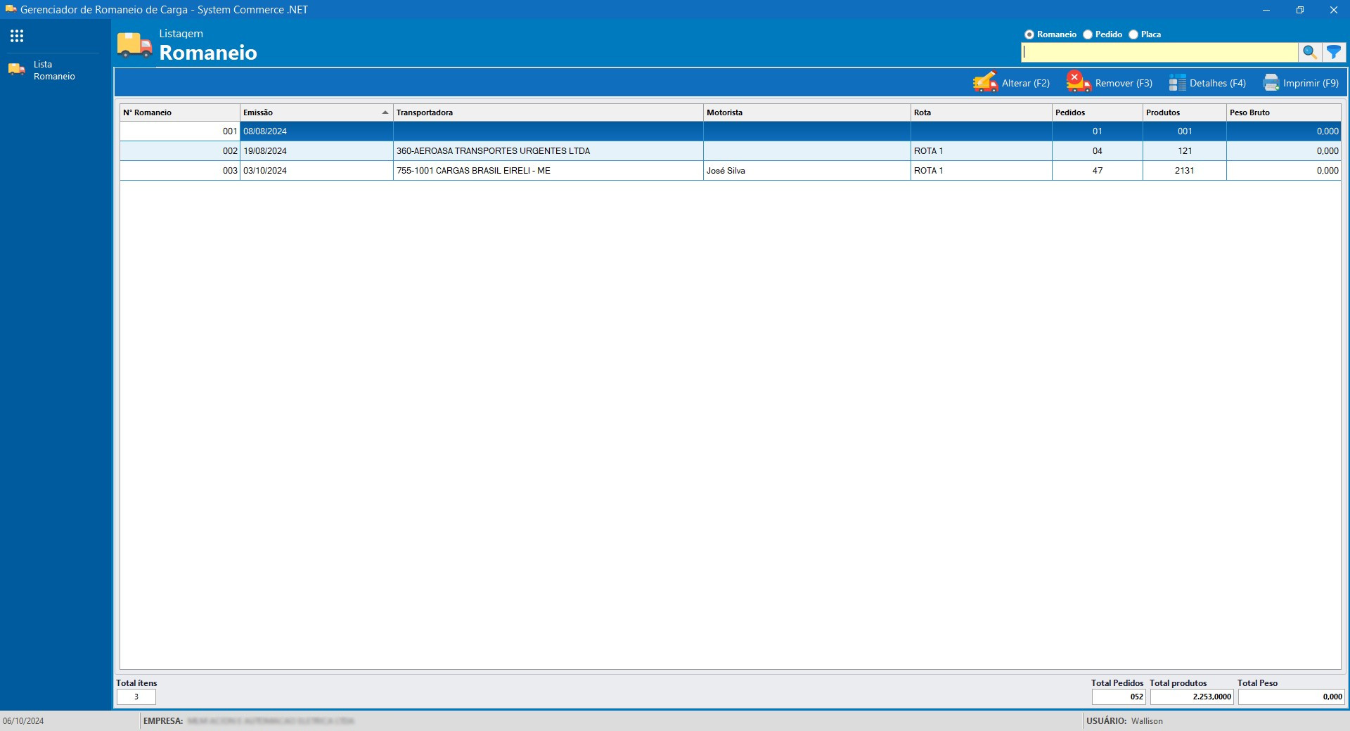 Gerenciador de Romaneios