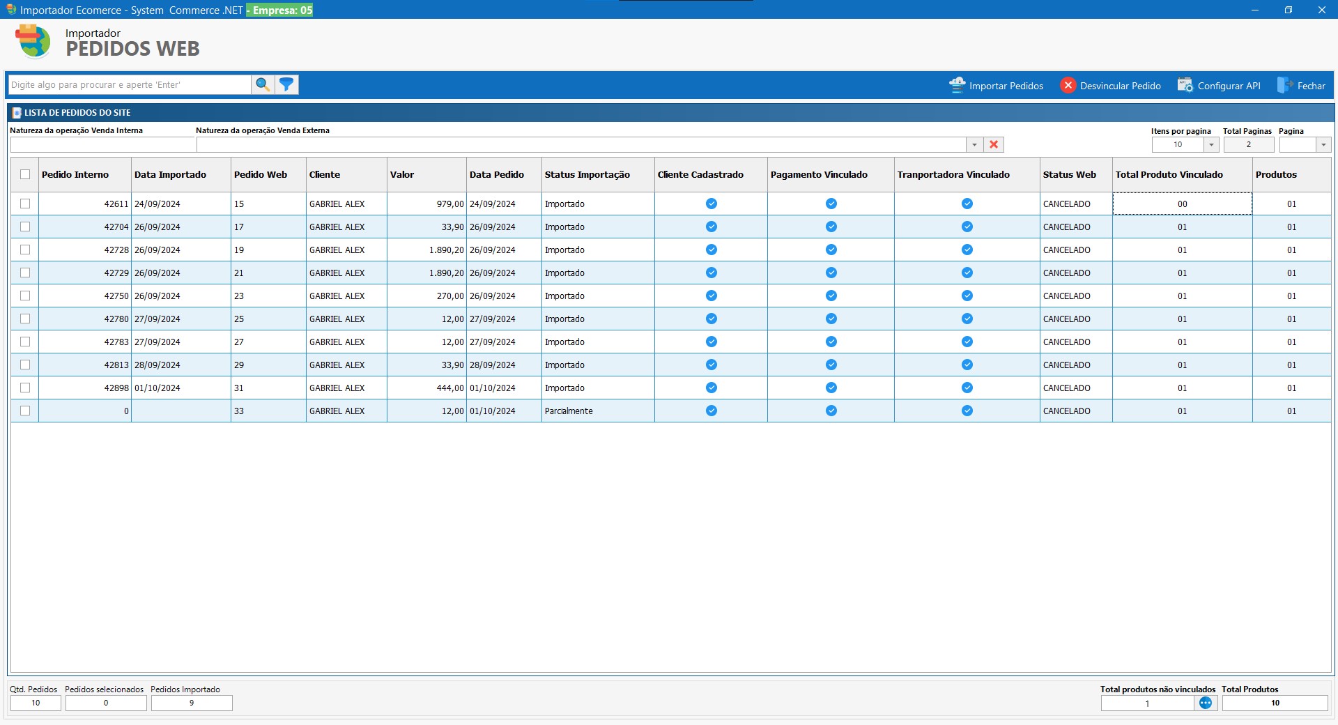 Importador Pedidos E-Commerce