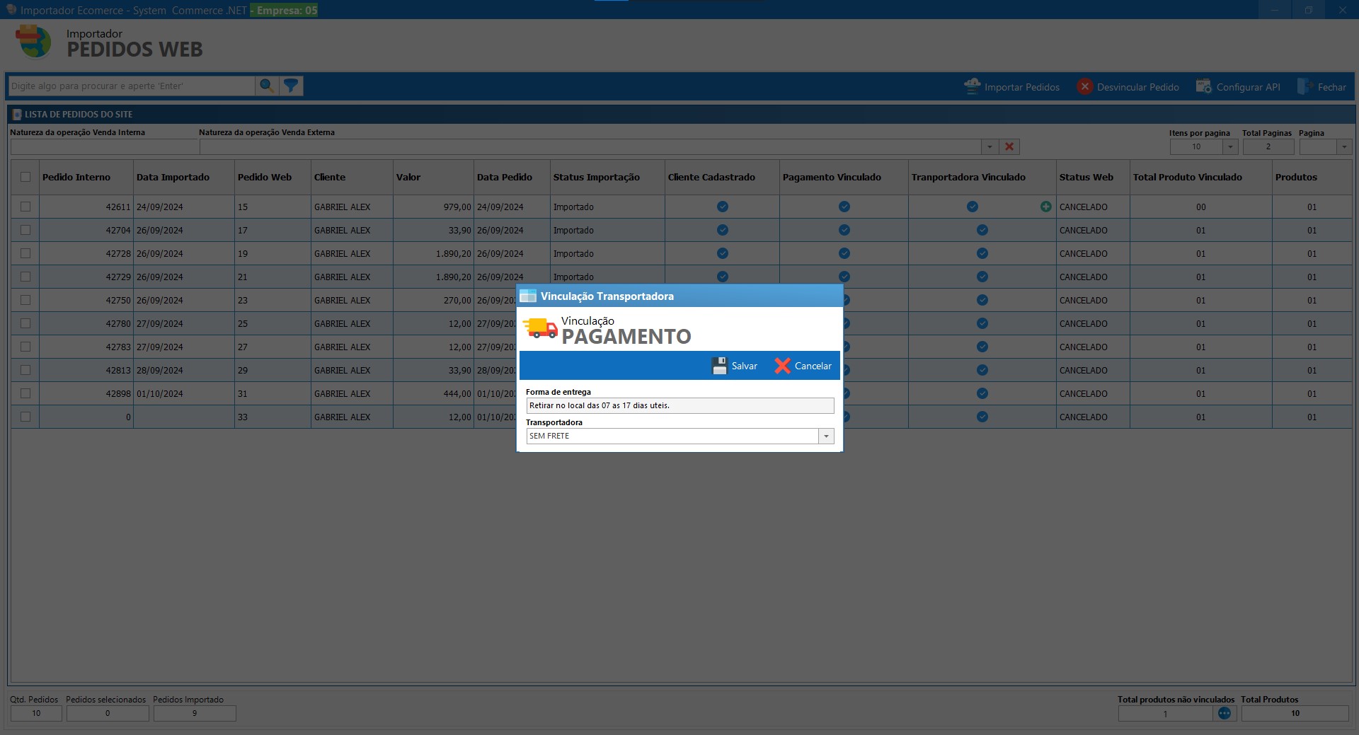 Importador Pedidos E-Commerce