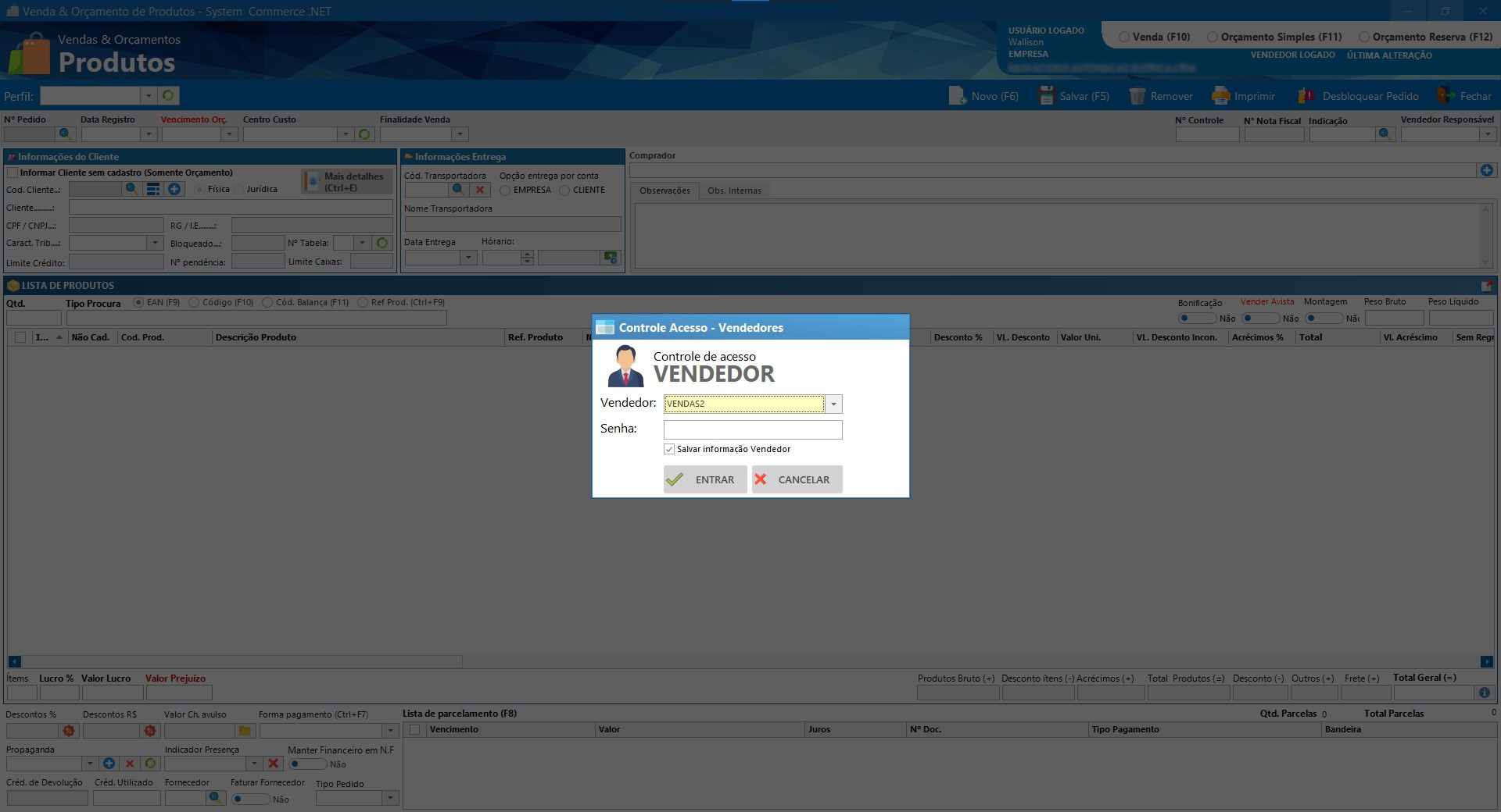 Vendas e Orçamentos