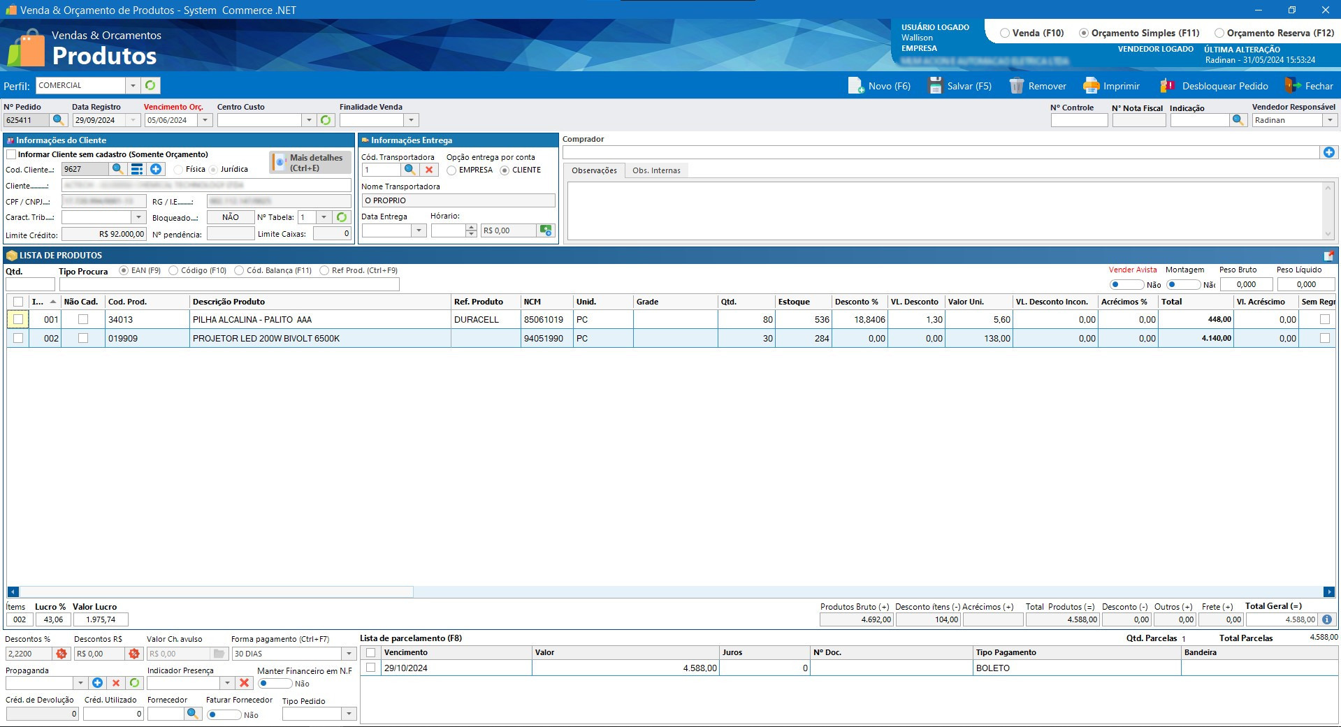 Vendas e Orçamentos
