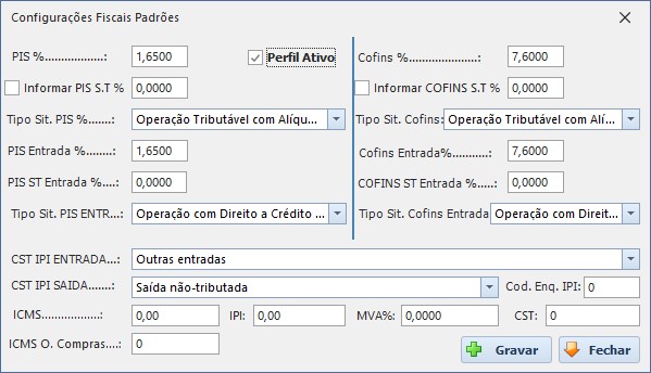 Configuração Fiscal Padrão