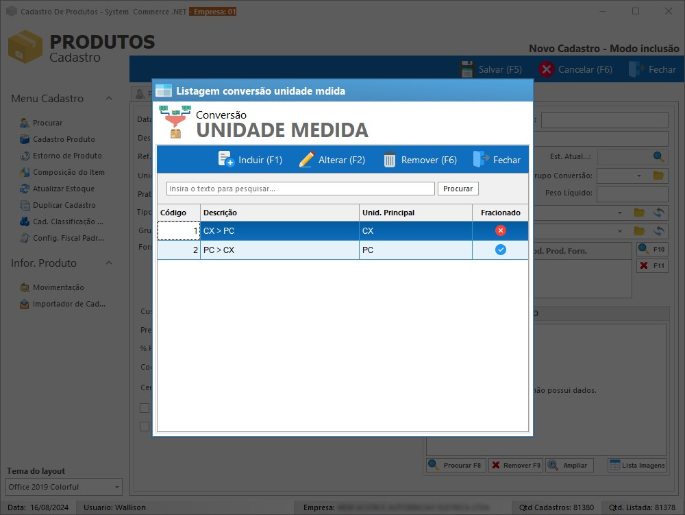 Cadastro de Conversão Unidade de Medida