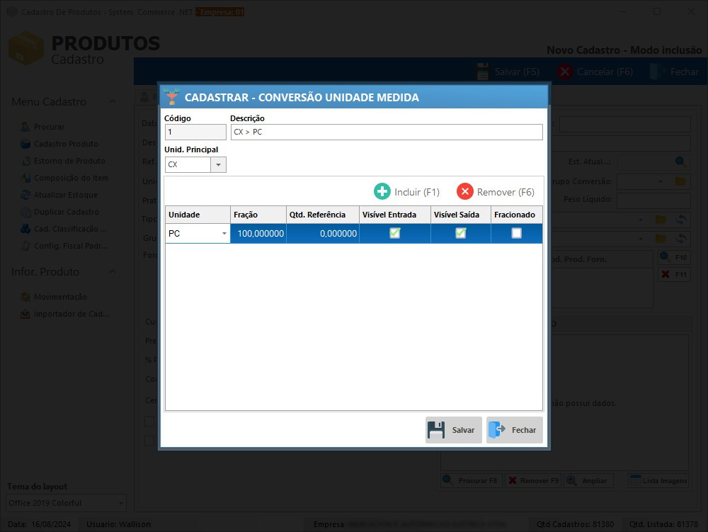 Cadastro de Conversão Unidade de Medida