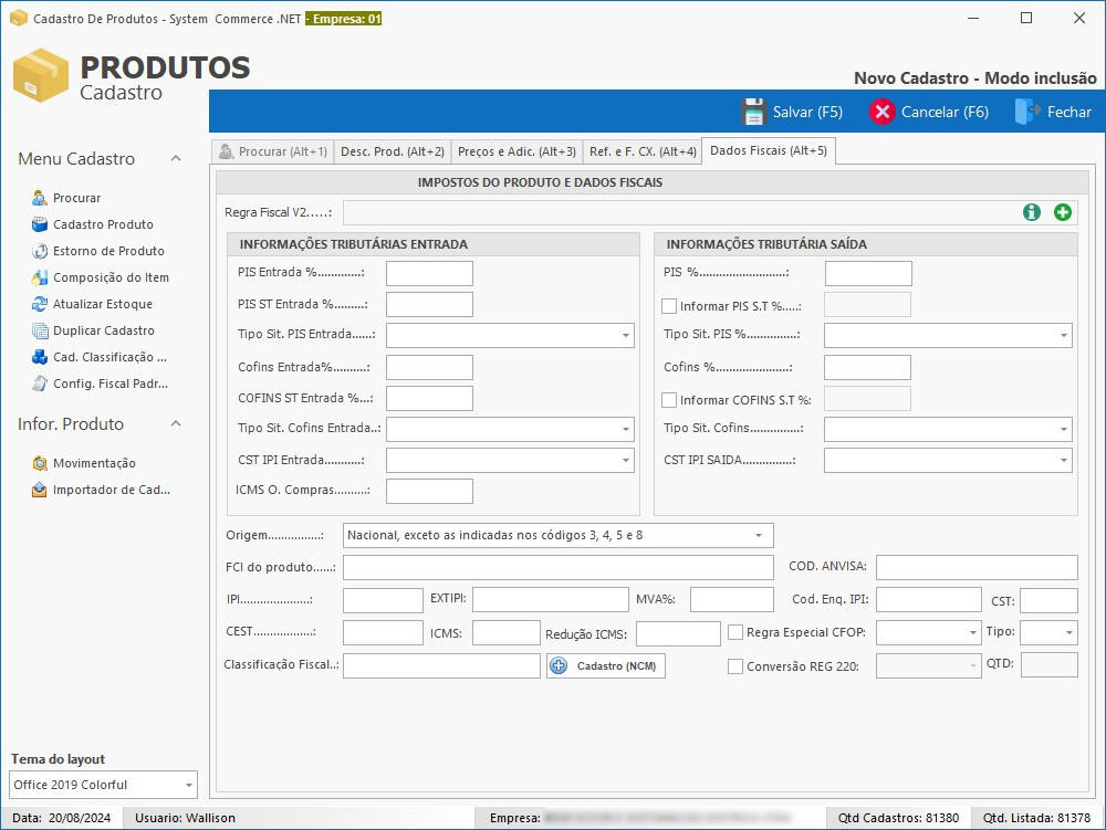 Cadastro de Dados Fiscais