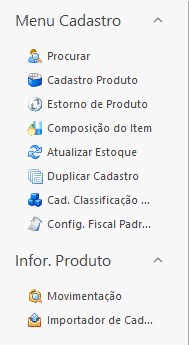 Cadastro de Produto Menu Lateral