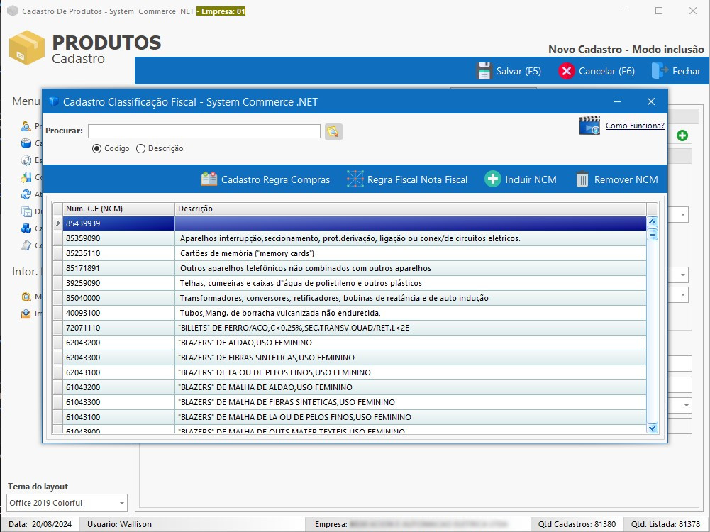 Cadastro de Dados Fiscais NCM