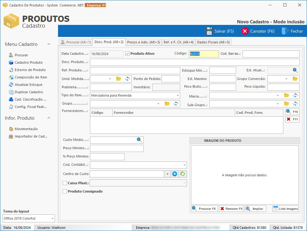 Cadastro de Novos Produtos