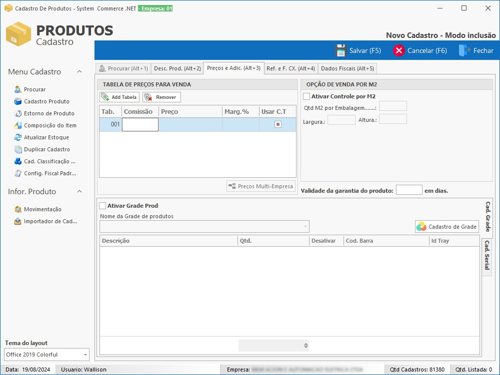 Cadastro de Produtos Preços e Adicionais