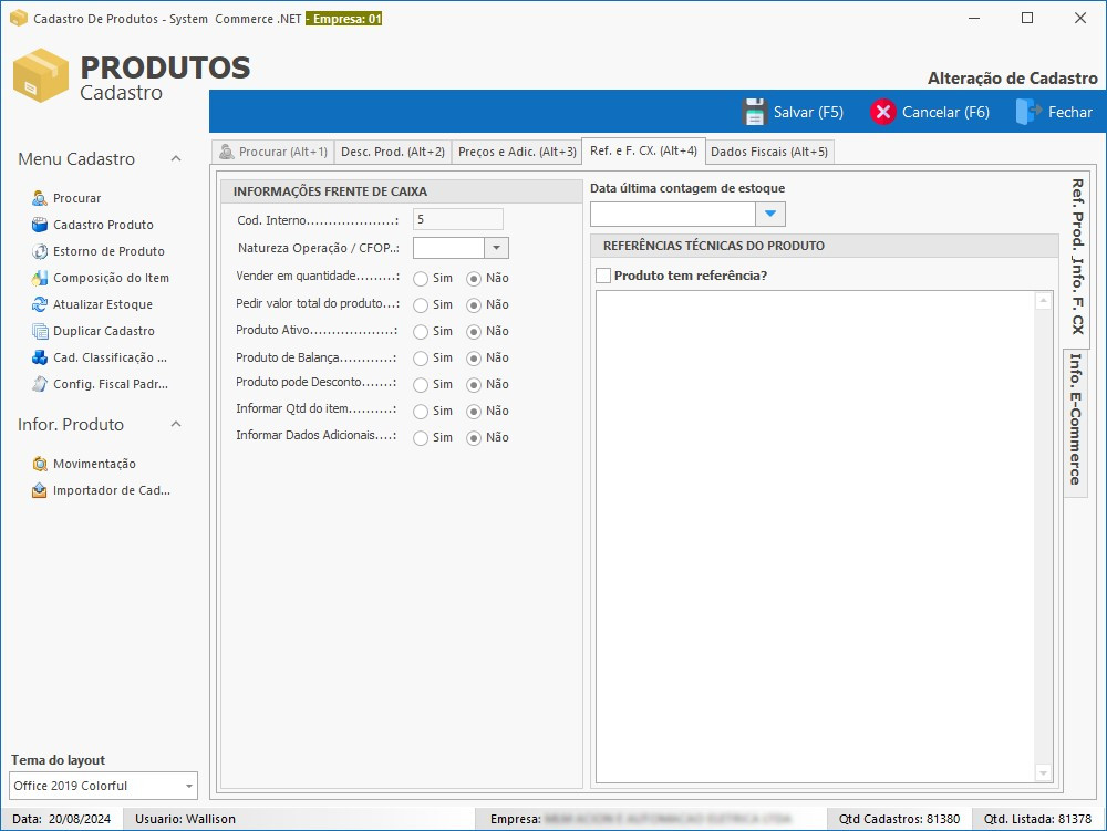 Cadastro de Produtos Ref e Frente de Caixa