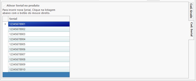Cadastro de Produtos Serial