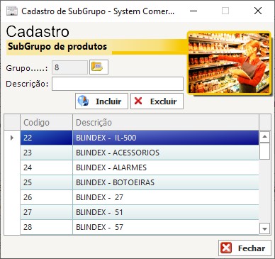 Cadastro de SubGrupo