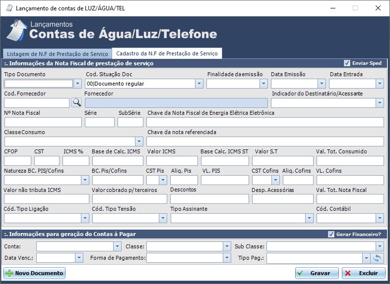 Lançamento Água/Luz/Telefone
