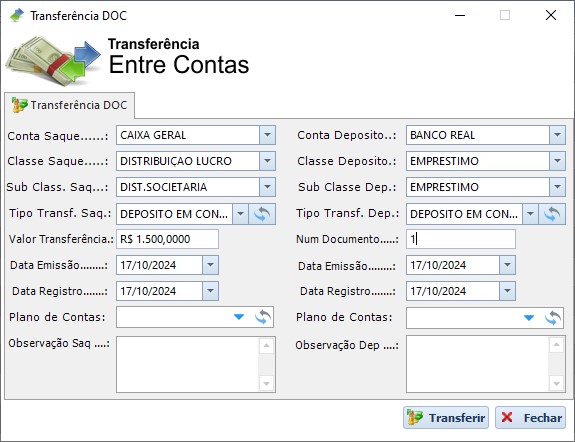 Transferência entre Contas