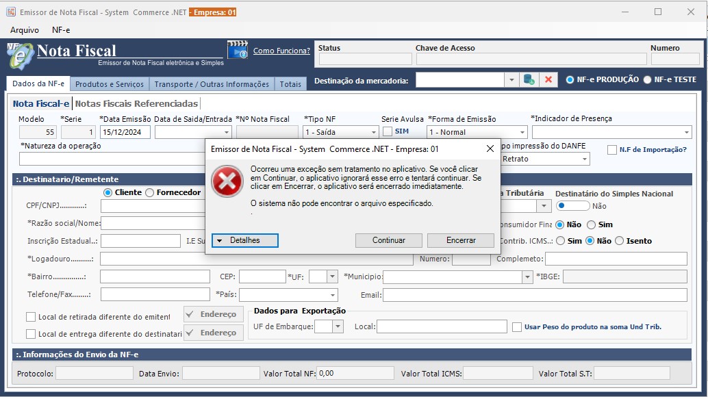 Erro do Caminho do Certificado