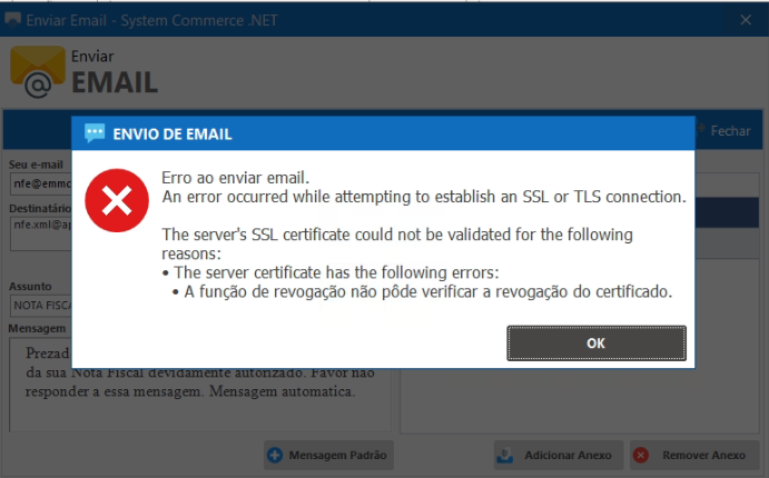 Erro no Envio de E-mail