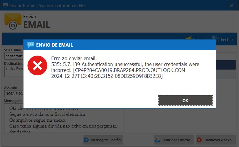 Erro no Envio de E-mail