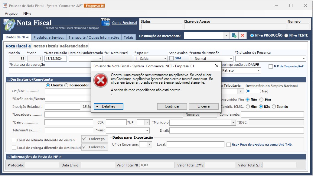 Erro da Senha do Certificado