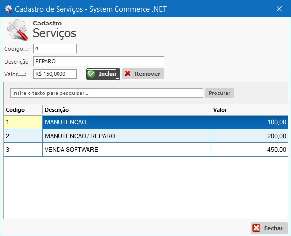 Cadastro de Serviços